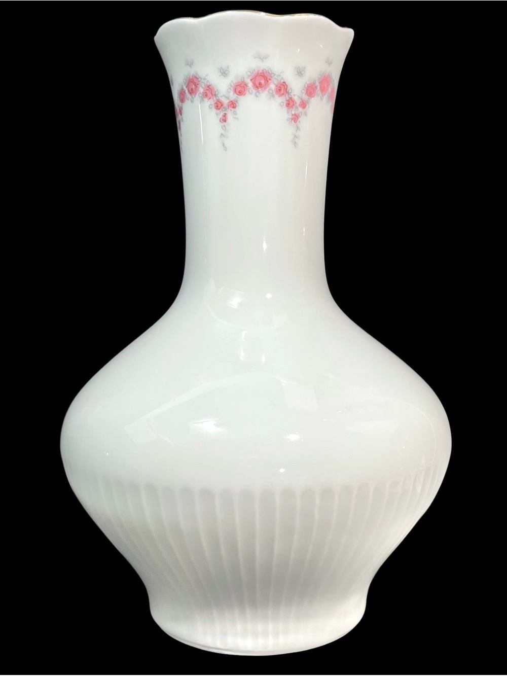 Vintage 1970s Graf von Henneberg JLMenau German Porcelain Vase - Pink Roses
